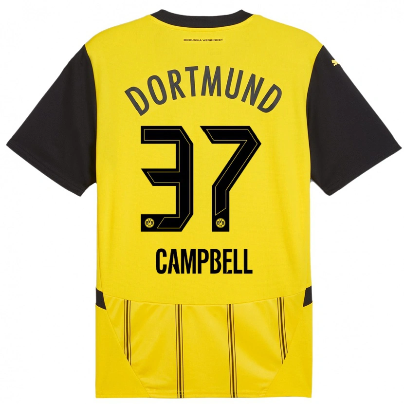 Danxen Kinderen Cole Campbell #37 Geel Zwart Thuisshirt Thuistenue 2024/25 T-Shirt