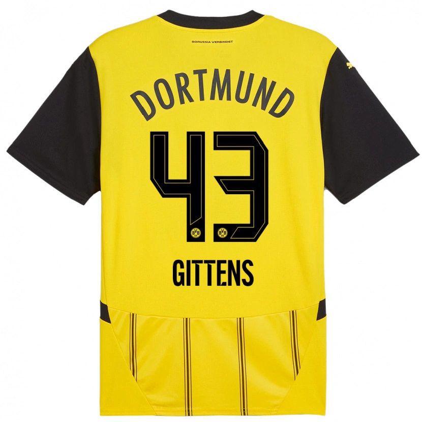 Danxen Kinderen Jamie Gittens #43 Geel Zwart Thuisshirt Thuistenue 2024/25 T-Shirt