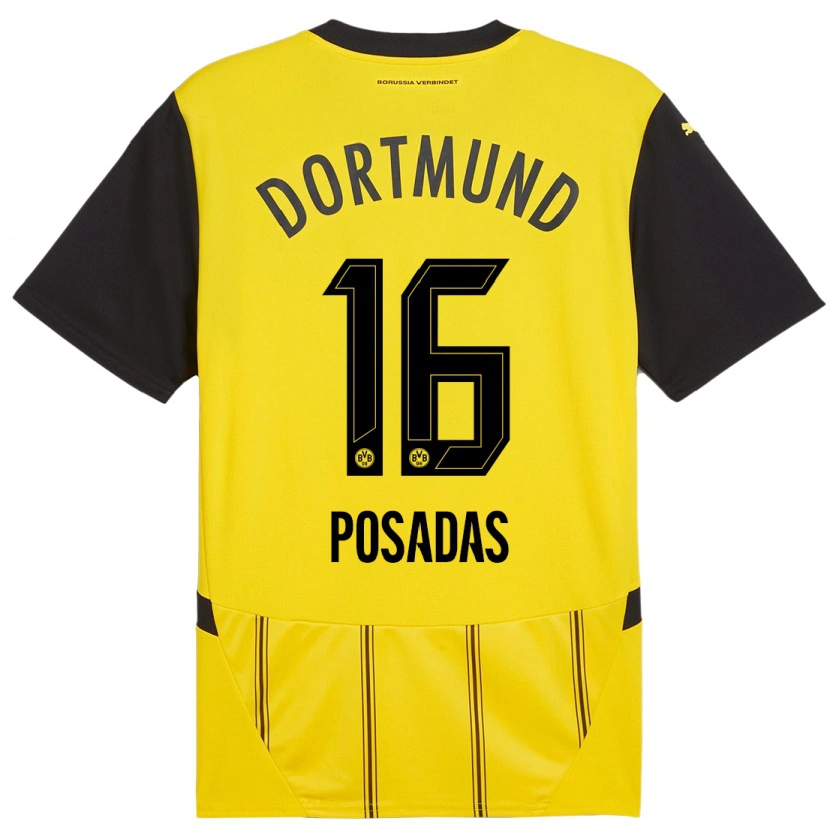 Danxen Kinderen Leonardo Posadas #16 Geel Zwart Thuisshirt Thuistenue 2024/25 T-Shirt