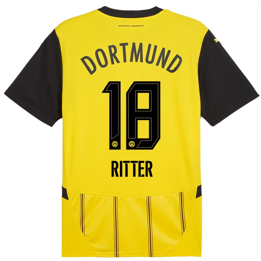 Danxen Kinderen Roméo Ritter #18 Geel Zwart Thuisshirt Thuistenue 2024/25 T-Shirt