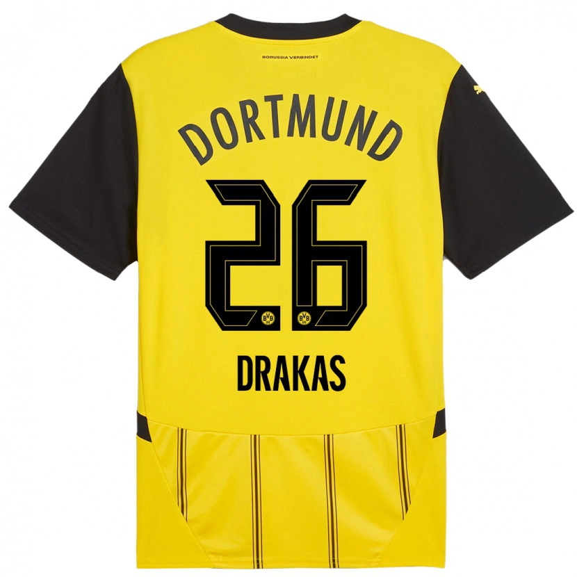 Danxen Kinderen Babis Drakas #26 Geel Zwart Thuisshirt Thuistenue 2024/25 T-Shirt