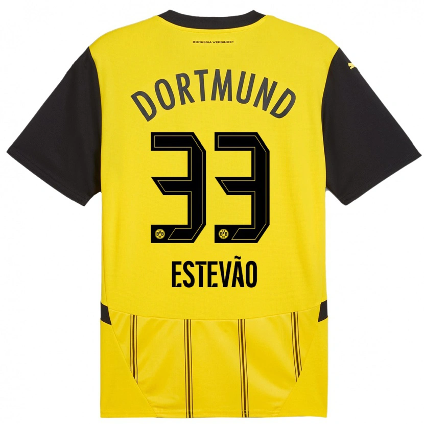 Danxen Kinderen Tiago Estêvão #33 Geel Zwart Thuisshirt Thuistenue 2024/25 T-Shirt