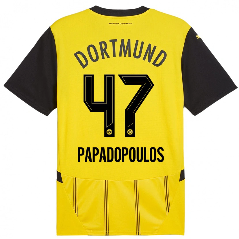 Danxen Kinderen Antonios Papadopoulos #47 Geel Zwart Thuisshirt Thuistenue 2024/25 T-Shirt