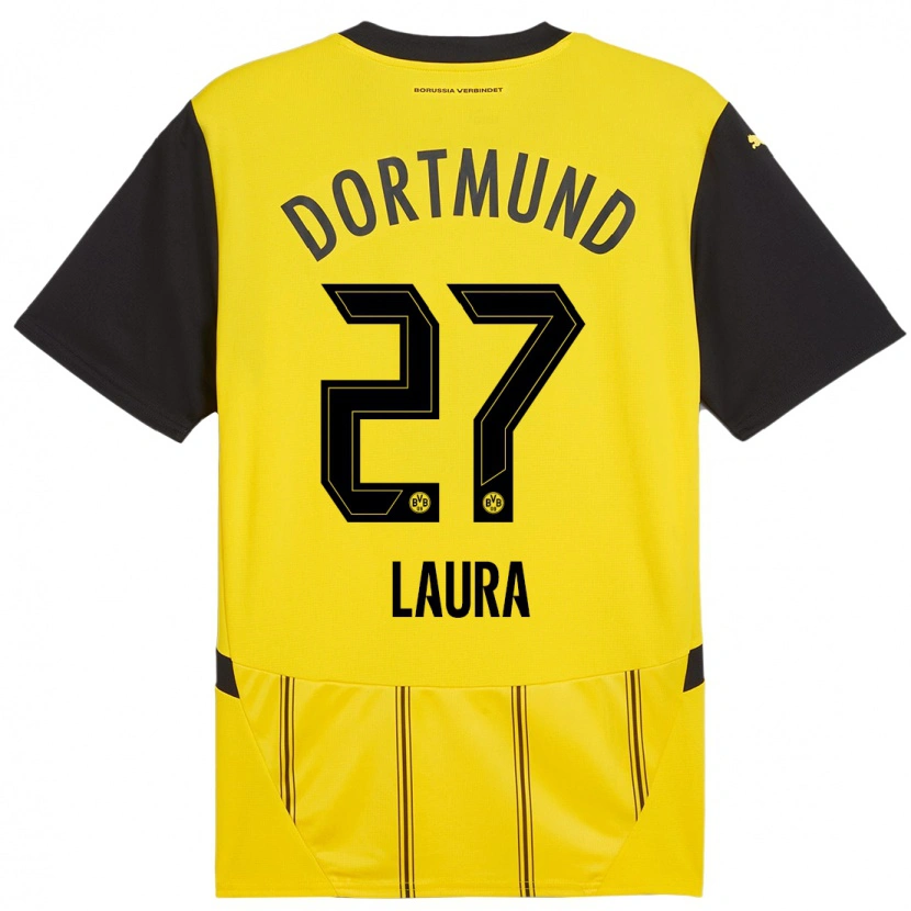 Danxen Kinderen Van Der Heijden Laura #27 Geel Zwart Thuisshirt Thuistenue 2024/25 T-Shirt