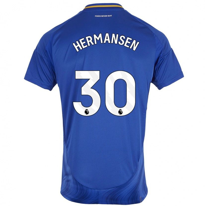 Danxen Kinderen Mads Hermansen #30 Blauw Wit Thuisshirt Thuistenue 2024/25 T-Shirt