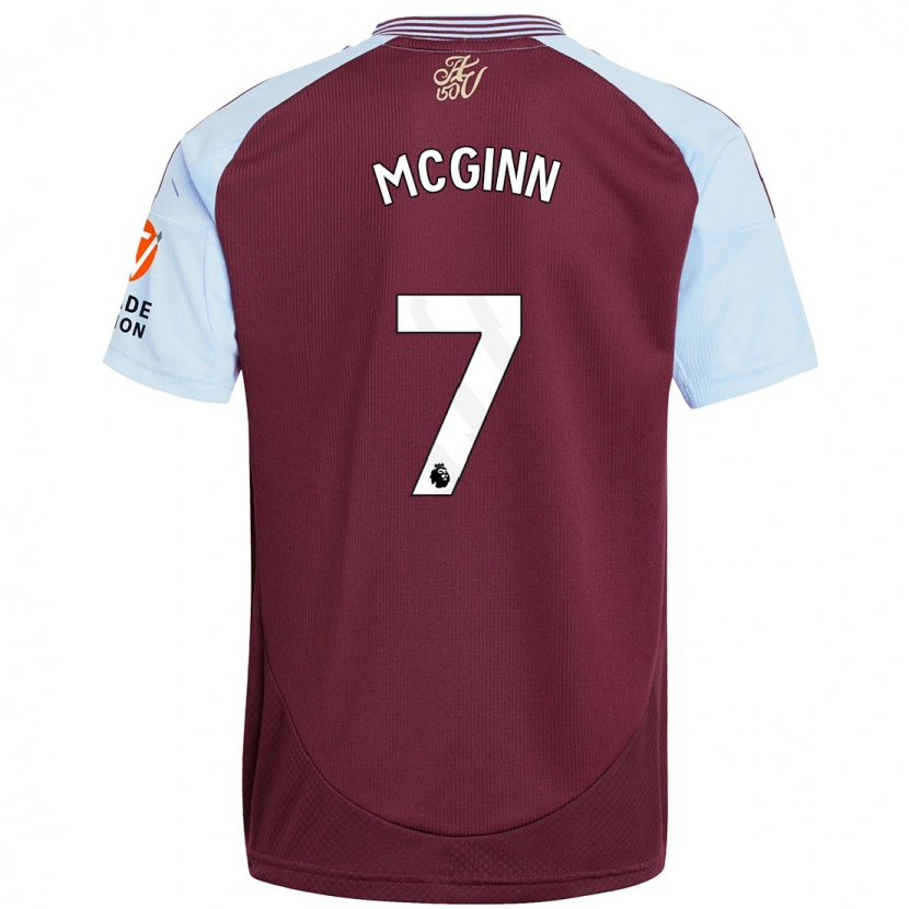 Danxen Kinderen John Mcginn #7 Bordeaux Hemelsblauw Thuisshirt Thuistenue 2024/25 T-Shirt