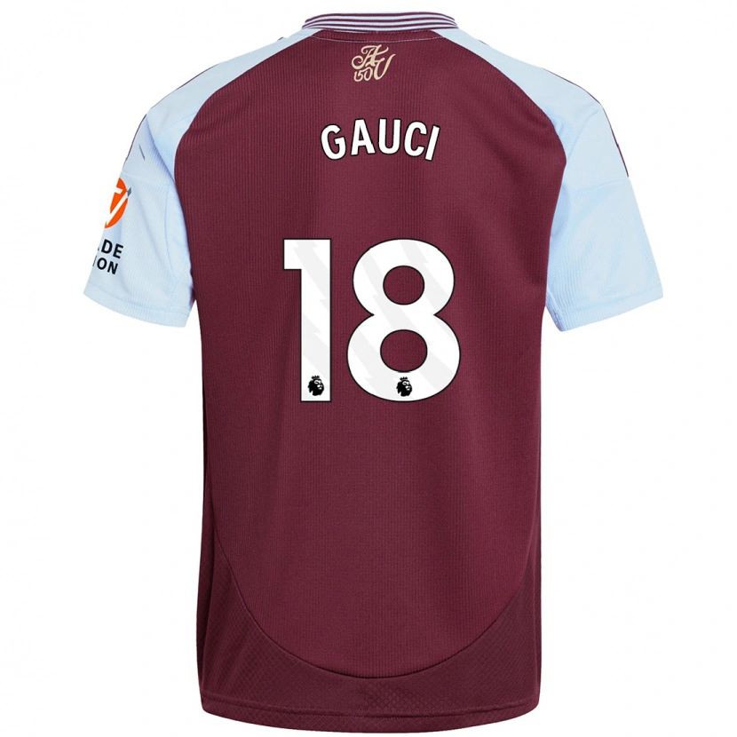 Danxen Kinderen Joe Gauci #18 Bordeaux Hemelsblauw Thuisshirt Thuistenue 2024/25 T-Shirt