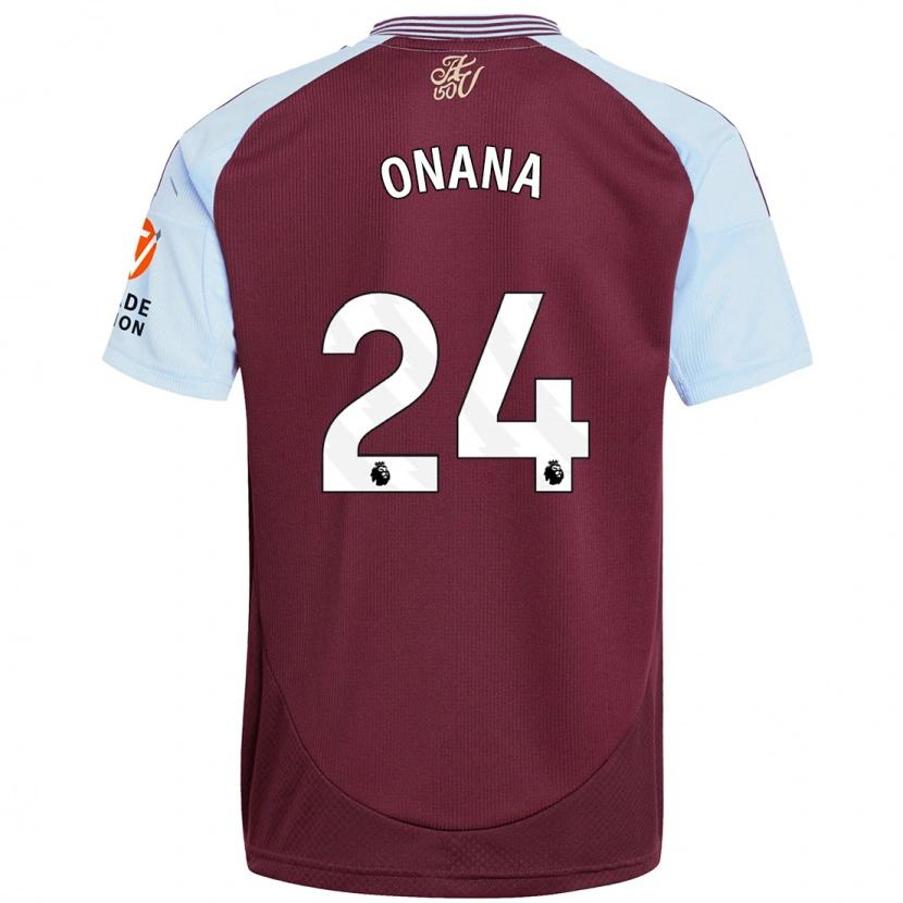 Danxen Kinderen Amadou Onana #24 Bordeaux Hemelsblauw Thuisshirt Thuistenue 2024/25 T-Shirt