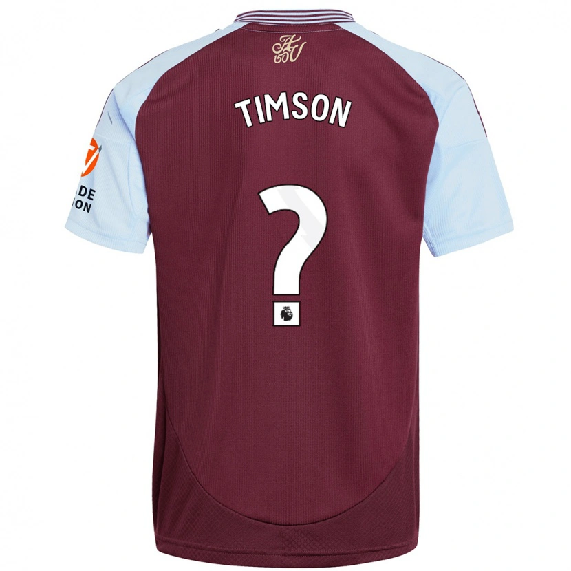 Danxen Kinderen Nile Timson #0 Bordeaux Hemelsblauw Thuisshirt Thuistenue 2024/25 T-Shirt