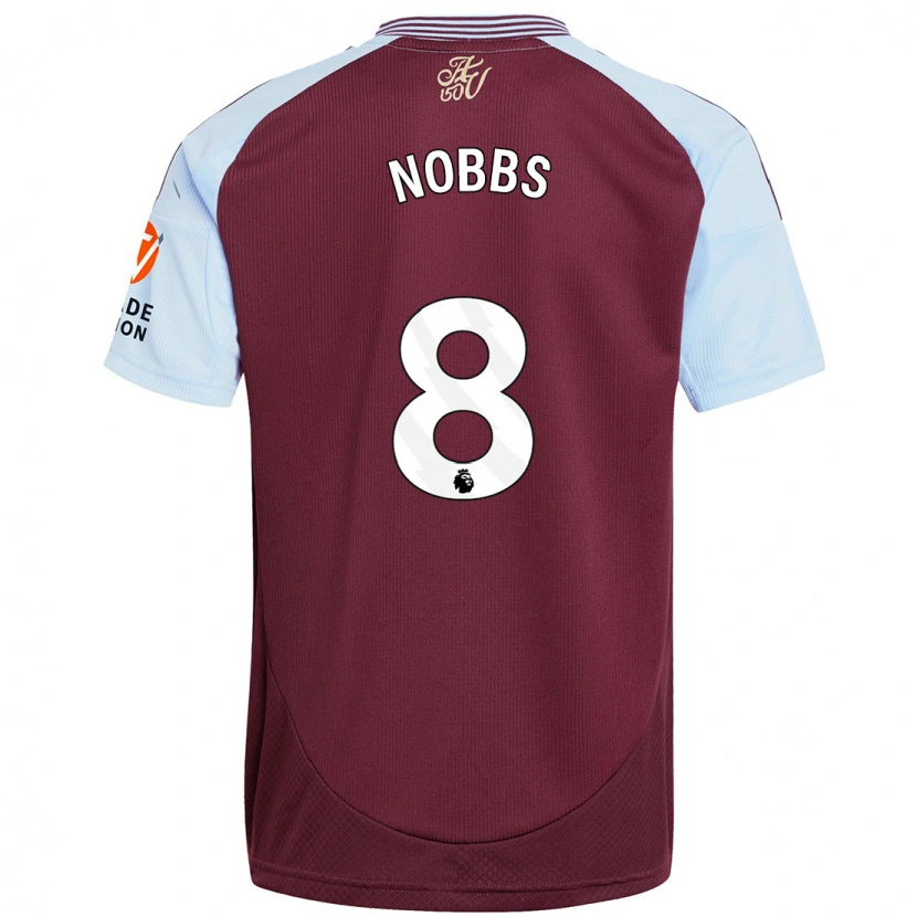 Danxen Kinderen Jordan Nobbs #8 Bordeaux Hemelsblauw Thuisshirt Thuistenue 2024/25 T-Shirt