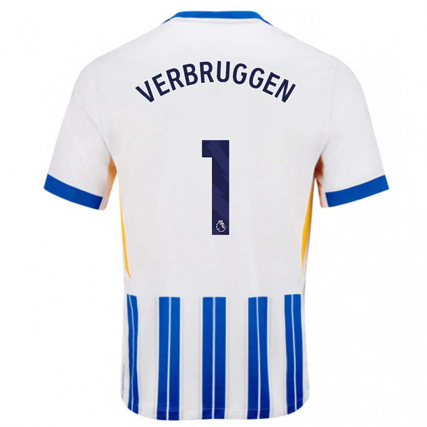 Danxen Kinderen Bart Verbruggen #1 Wit Blauwe Krijtstrepen Thuisshirt Thuistenue 2024/25 T-Shirt