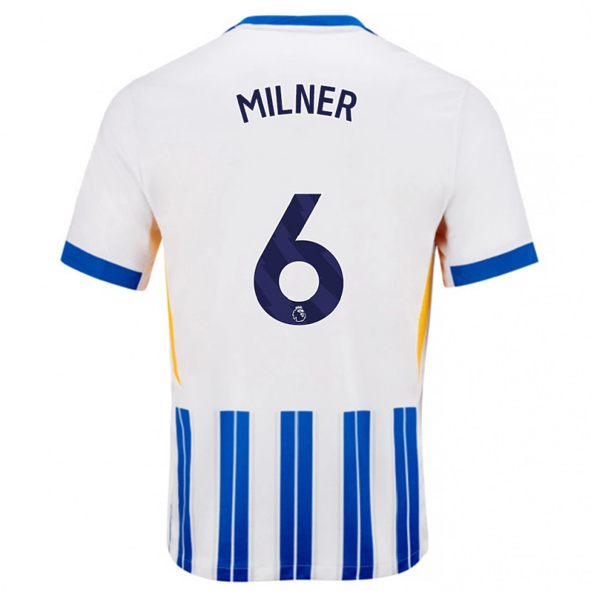 Danxen Kinderen James Milner #6 Wit Blauwe Krijtstrepen Thuisshirt Thuistenue 2024/25 T-Shirt