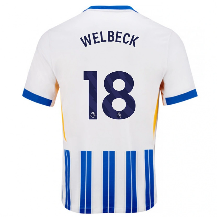 Danxen Kinderen Danny Welbeck #18 Wit Blauwe Krijtstrepen Thuisshirt Thuistenue 2024/25 T-Shirt