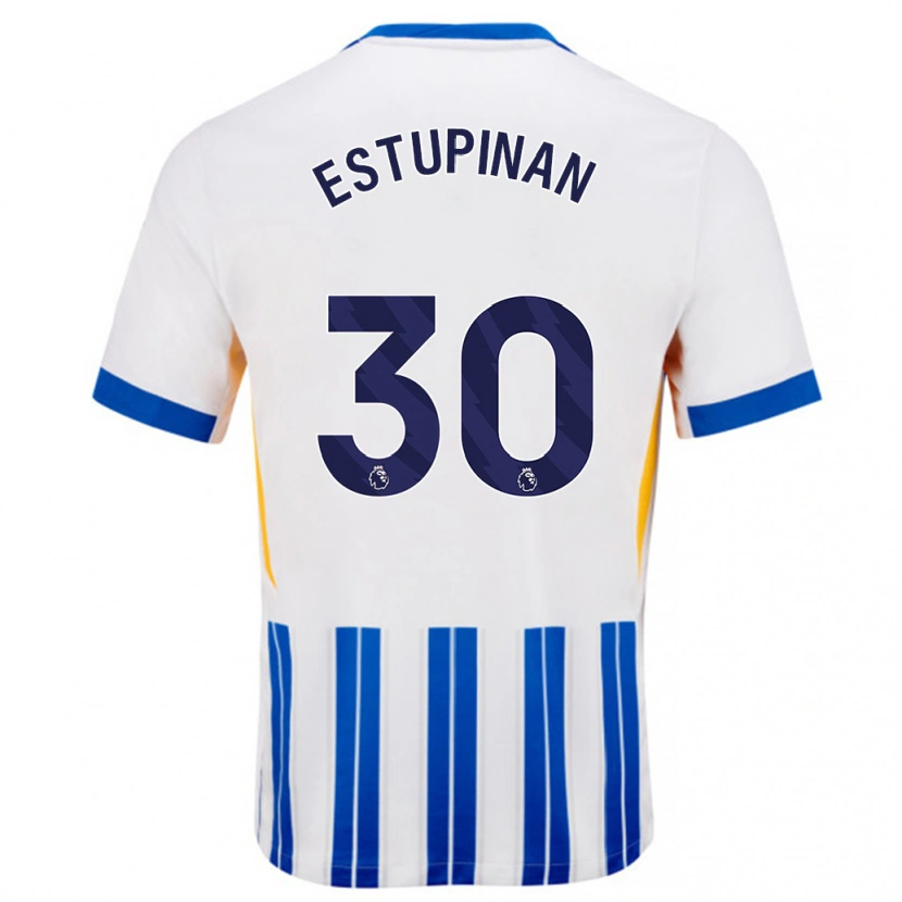 Danxen Kinderen Pervis Estupiñán #30 Wit Blauwe Krijtstrepen Thuisshirt Thuistenue 2024/25 T-Shirt