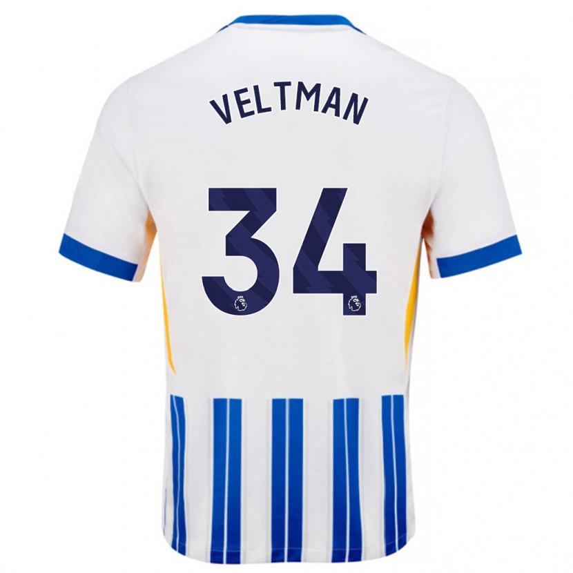 Danxen Kinderen Joël Veltman #34 Wit Blauwe Krijtstrepen Thuisshirt Thuistenue 2024/25 T-Shirt