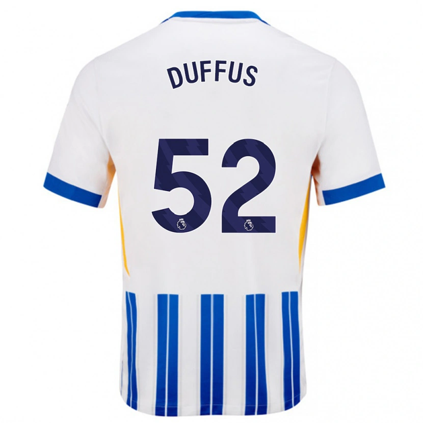 Danxen Kinderen Josh Duffus #52 Wit Blauwe Krijtstrepen Thuisshirt Thuistenue 2024/25 T-Shirt