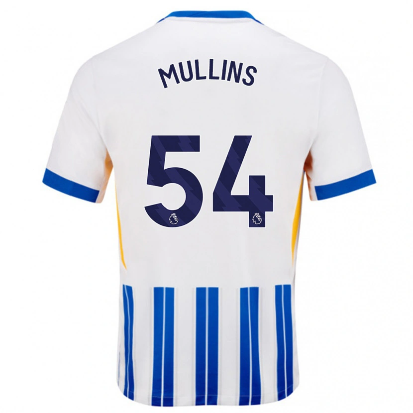 Danxen Kinderen Jamie Mullins #54 Wit Blauwe Krijtstrepen Thuisshirt Thuistenue 2024/25 T-Shirt