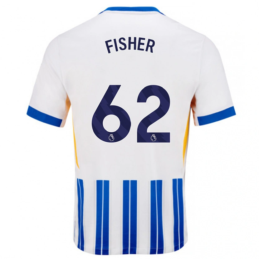 Danxen Kinderen Hugo Fisher #62 Wit Blauwe Krijtstrepen Thuisshirt Thuistenue 2024/25 T-Shirt