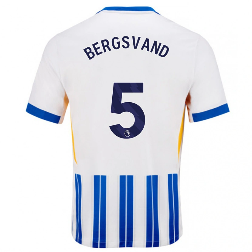 Danxen Kinderen Guro Bergsvand #5 Wit Blauwe Krijtstrepen Thuisshirt Thuistenue 2024/25 T-Shirt