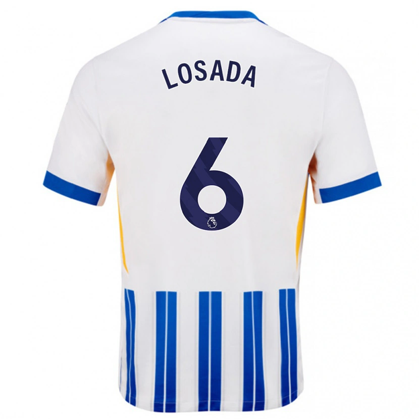 Danxen Kinderen Vicky Losada #6 Wit Blauwe Krijtstrepen Thuisshirt Thuistenue 2024/25 T-Shirt