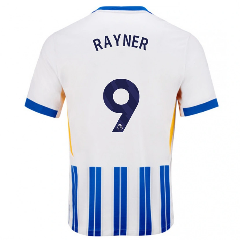 Danxen Kinderen Rebecca Rayner #9 Wit Blauwe Krijtstrepen Thuisshirt Thuistenue 2024/25 T-Shirt