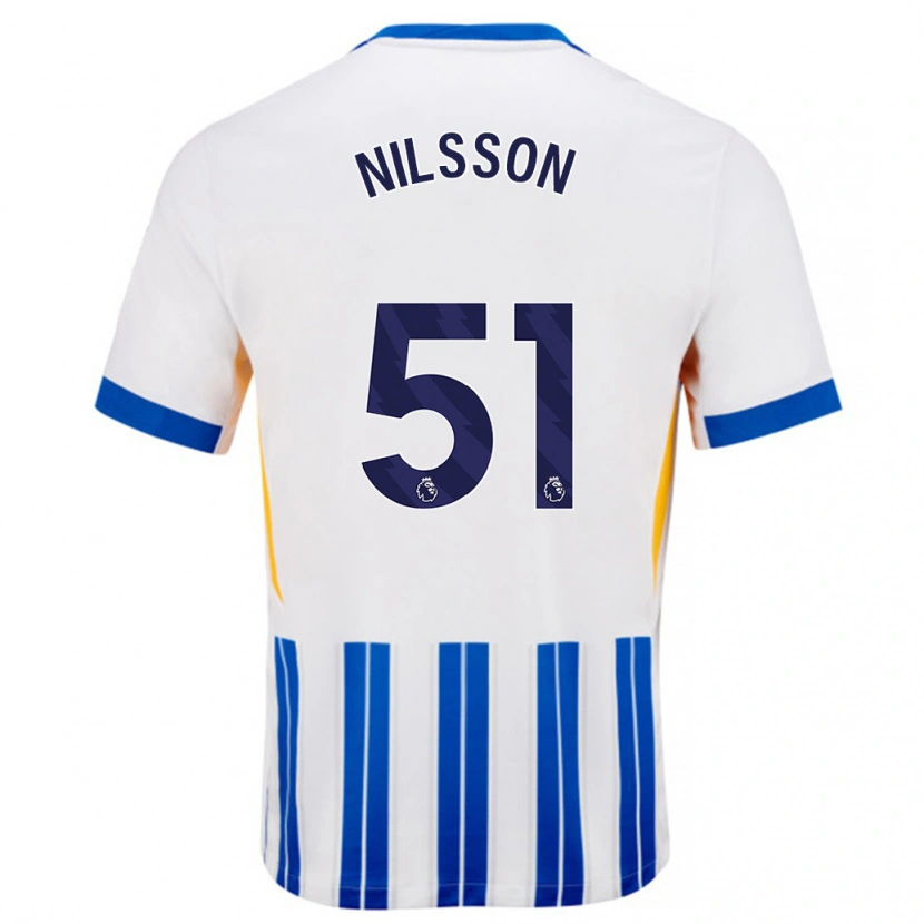 Danxen Kinderen Casper Nilsson #51 Wit Blauwe Krijtstrepen Thuisshirt Thuistenue 2024/25 T-Shirt