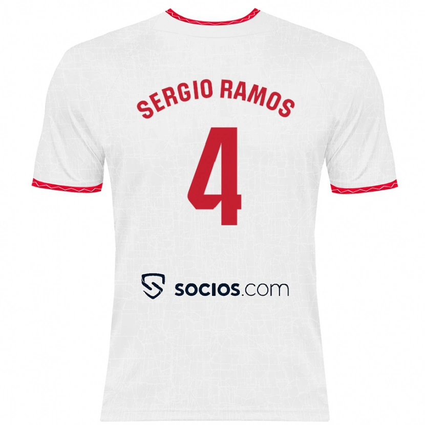 Danxen Kinderen Sergio Ramos #4 Wit Rood Thuisshirt Thuistenue 2024/25 T-Shirt