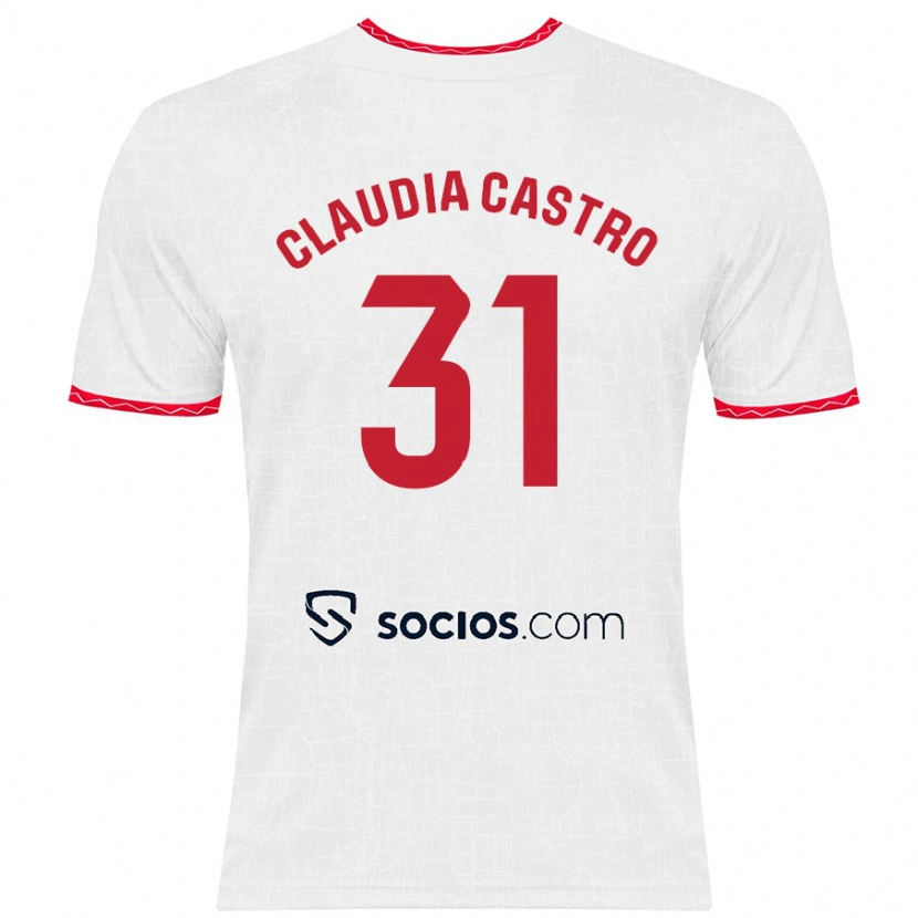 Danxen Kinderen Claudia Castro Romero #31 Wit Rood Thuisshirt Thuistenue 2024/25 T-Shirt