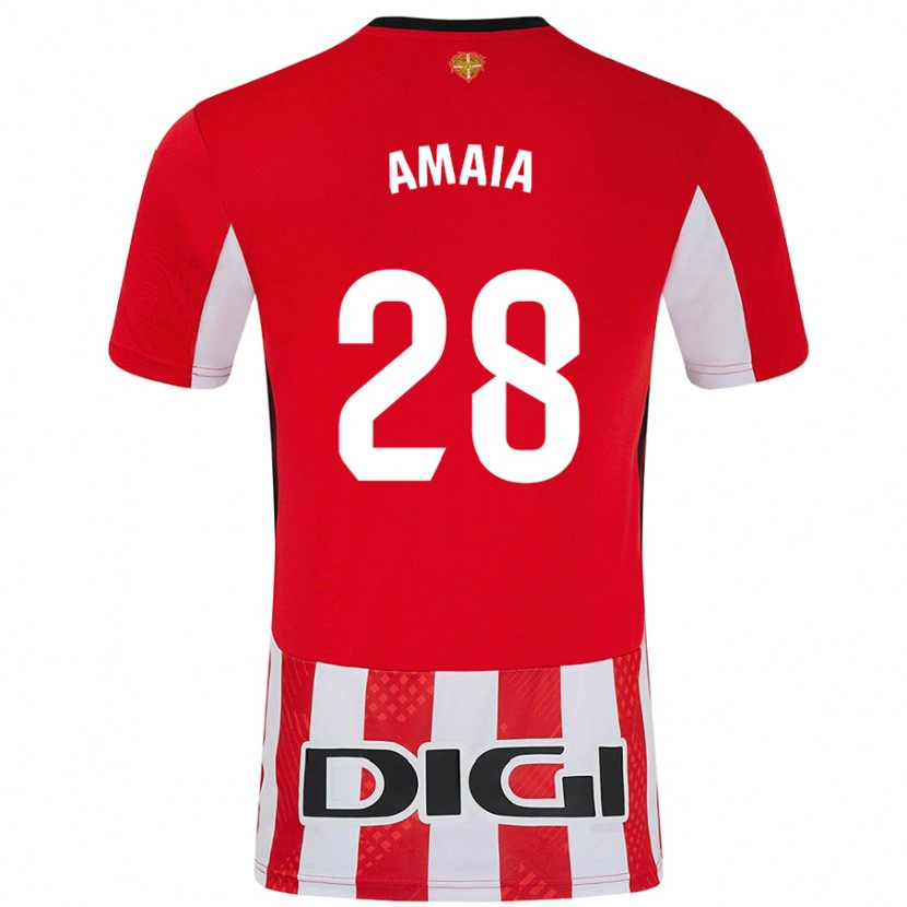 Danxen Kinderen Amaia Martinez De La Peña #28 Rood Wit Thuisshirt Thuistenue 2024/25 T-Shirt