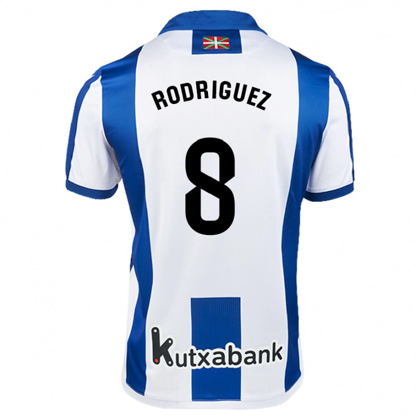 Danxen Kinderen Mikel Rodriguez #8 Wit Blauw Thuisshirt Thuistenue 2024/25 T-Shirt