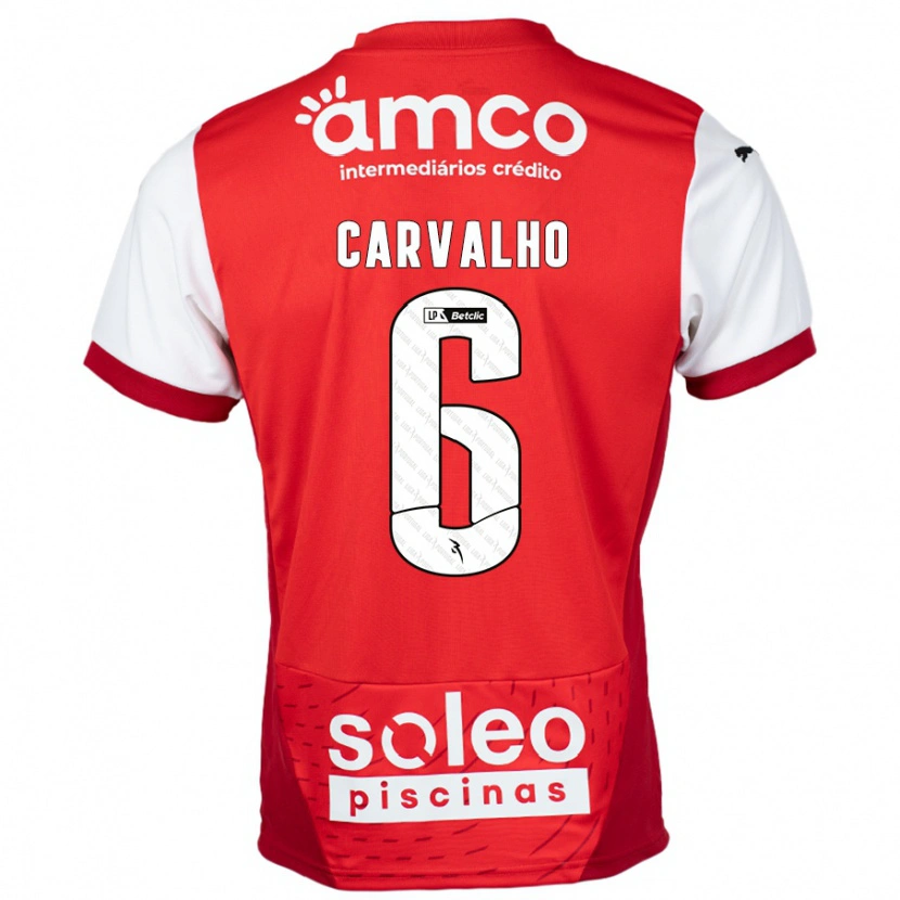 Danxen Kinderen Vitor Carvalho #6 Rood Wit Thuisshirt Thuistenue 2024/25 T-Shirt