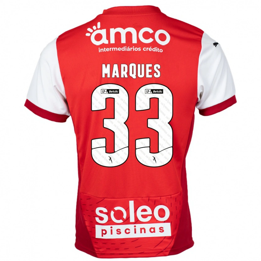 Danxen Kinderen João Marques #33 Rood Wit Thuisshirt Thuistenue 2024/25 T-Shirt