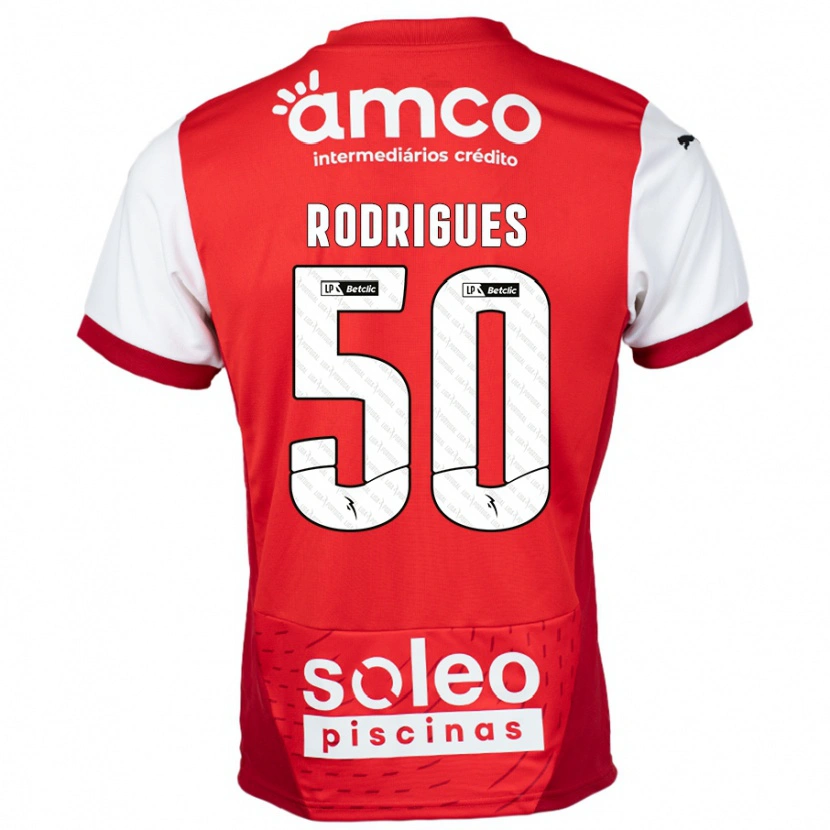 Danxen Kinderen Diego Rodrigues #50 Rood Wit Thuisshirt Thuistenue 2024/25 T-Shirt