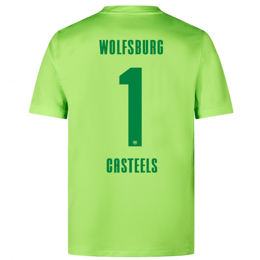 Danxen Kinderen Koen Casteels #1 Fluorescerend Groen Thuisshirt Thuistenue 2024/25 T-Shirt