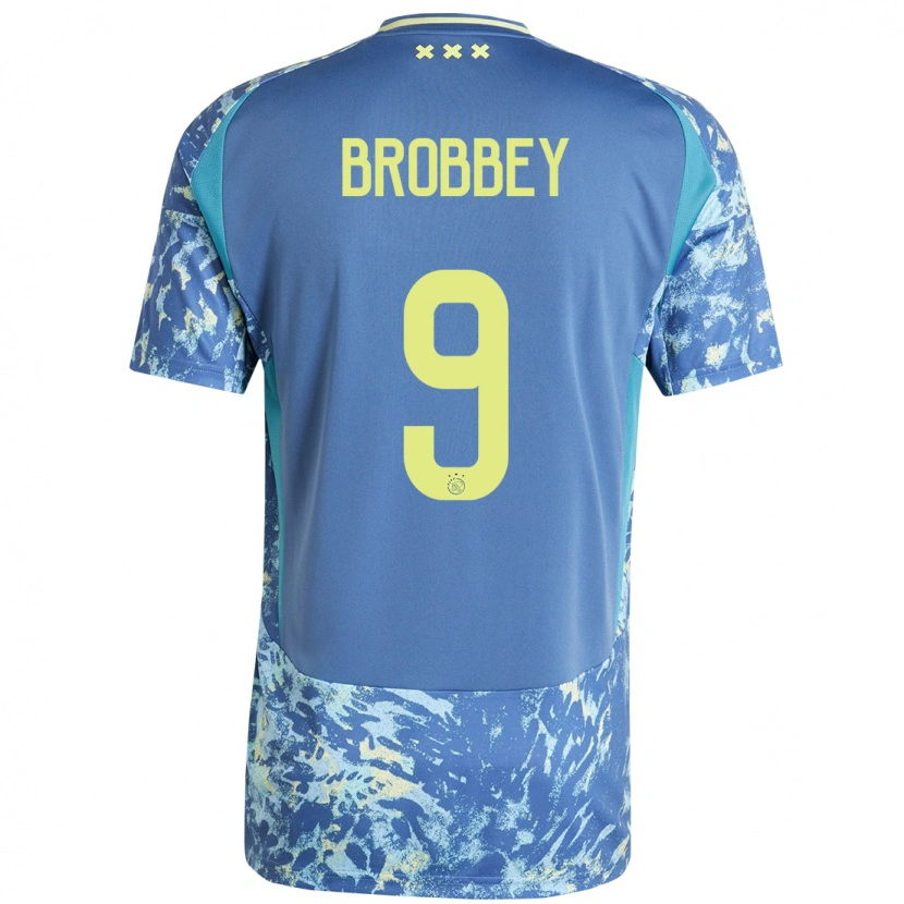 Danxen Kinderen Brian Brobbey #9 Grijs Blauw Geel Uitshirt Uittenue 2024/25 T-Shirt