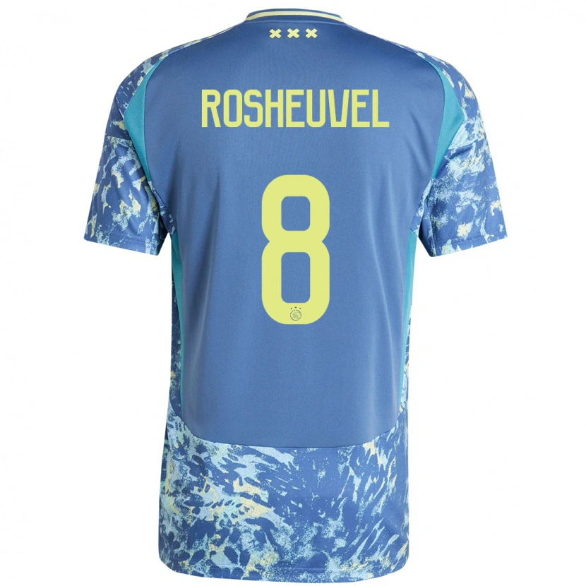 Danxen Kinderen Darren Rosheuvel #8 Grijs Blauw Geel Uitshirt Uittenue 2024/25 T-Shirt