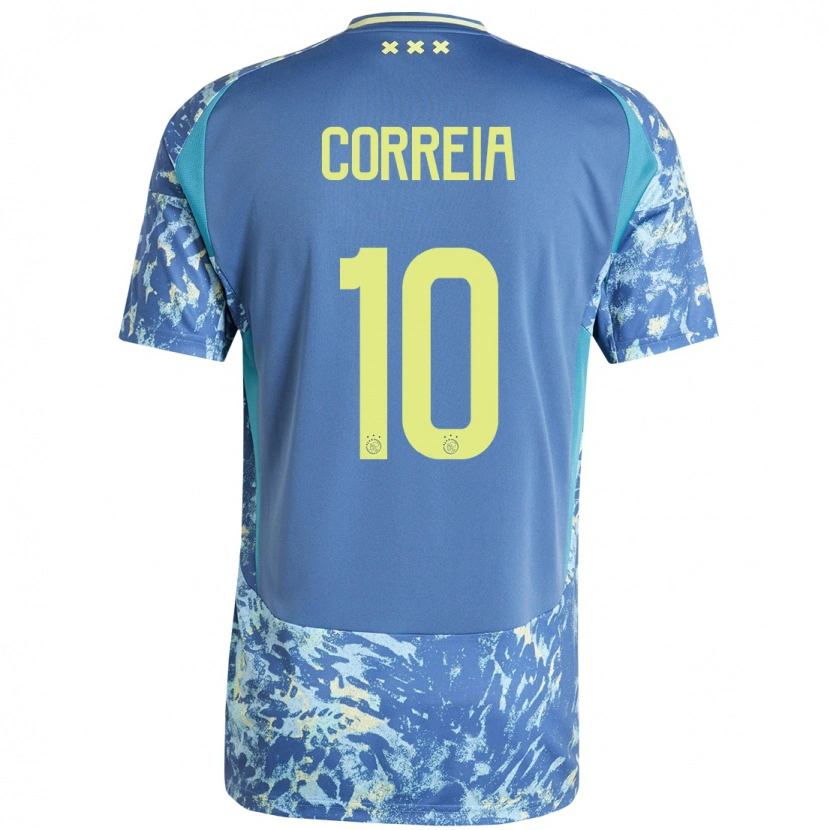 Danxen Kinderen Tim Correia #10 Grijs Blauw Geel Uitshirt Uittenue 2024/25 T-Shirt