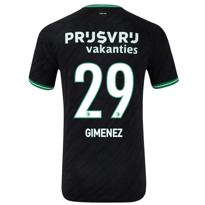 Danxen Kinderen Santiago Gimenez #29 Zwart Groen Uitshirt Uittenue 2024/25 T-Shirt