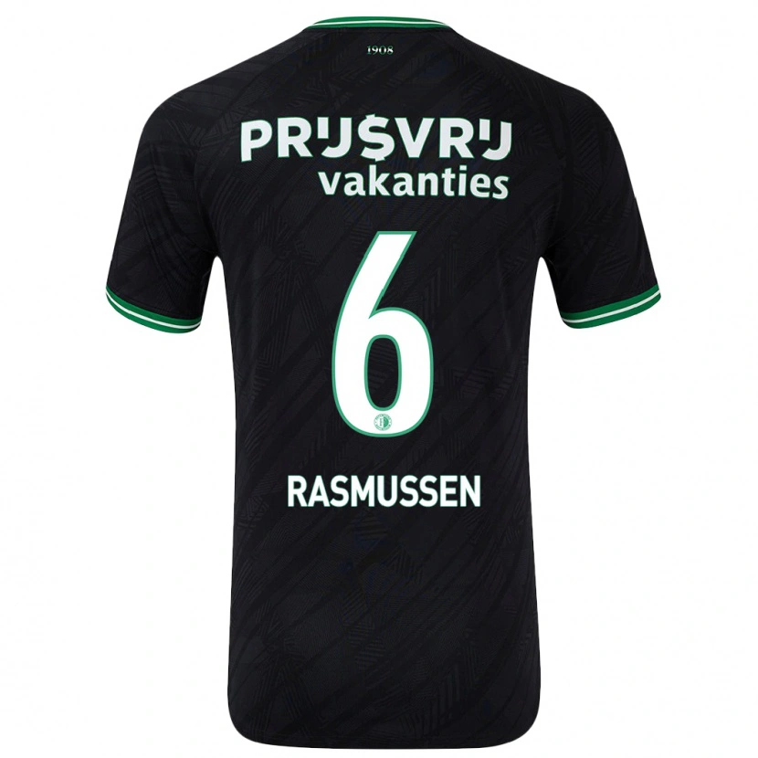 Danxen Kinderen Jacob Rasmussen #6 Zwart Groen Uitshirt Uittenue 2024/25 T-Shirt