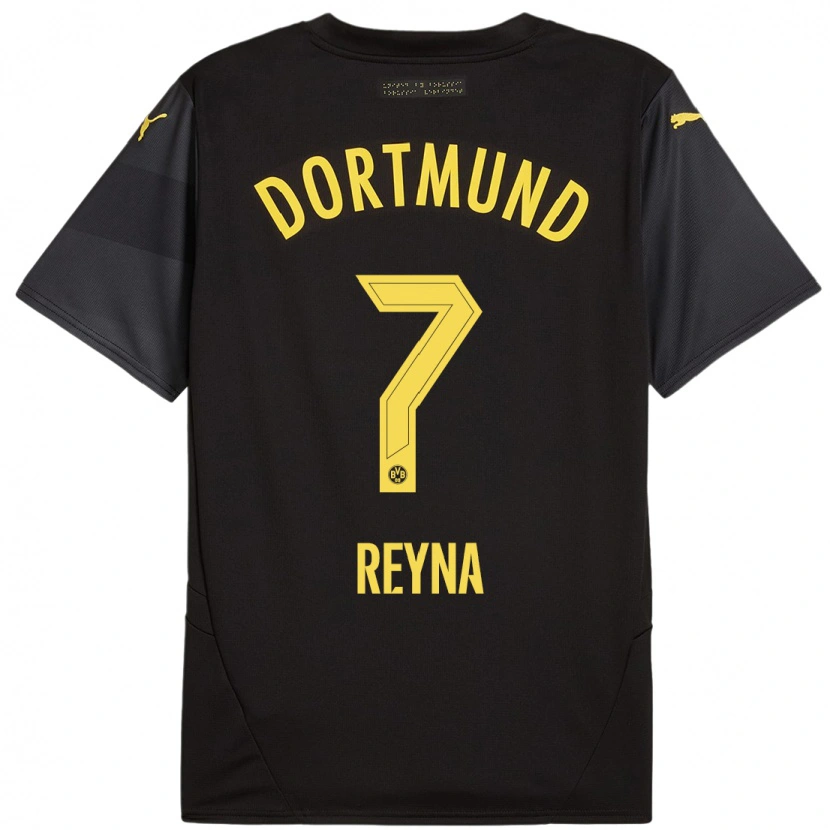 Danxen Kinderen Giovanni Reyna #7 Zwart Geel Uitshirt Uittenue 2024/25 T-Shirt