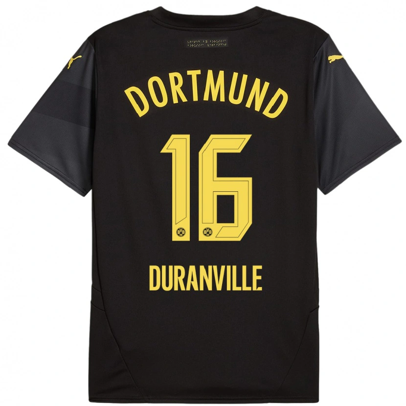 Danxen Kinderen Julien Duranville #16 Zwart Geel Uitshirt Uittenue 2024/25 T-Shirt