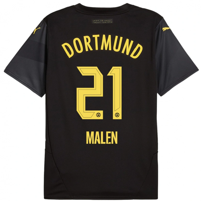 Danxen Kinderen Donyell Malen #21 Zwart Geel Uitshirt Uittenue 2024/25 T-Shirt