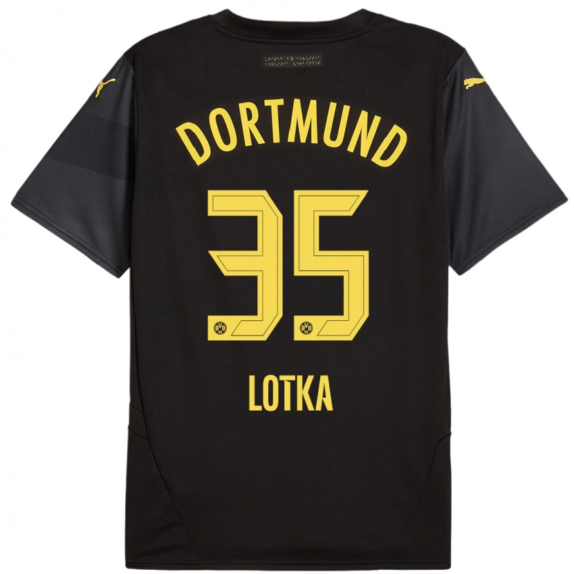 Danxen Kinderen Marcel Lotka #35 Zwart Geel Uitshirt Uittenue 2024/25 T-Shirt