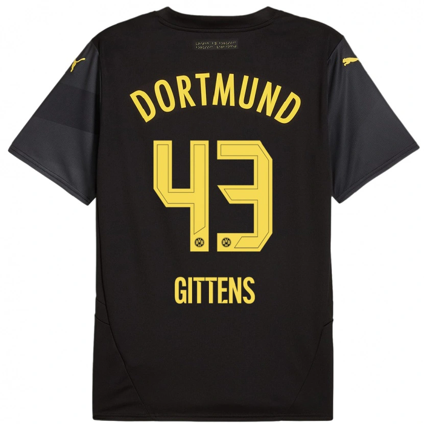 Danxen Kinderen Jamie Gittens #43 Zwart Geel Uitshirt Uittenue 2024/25 T-Shirt