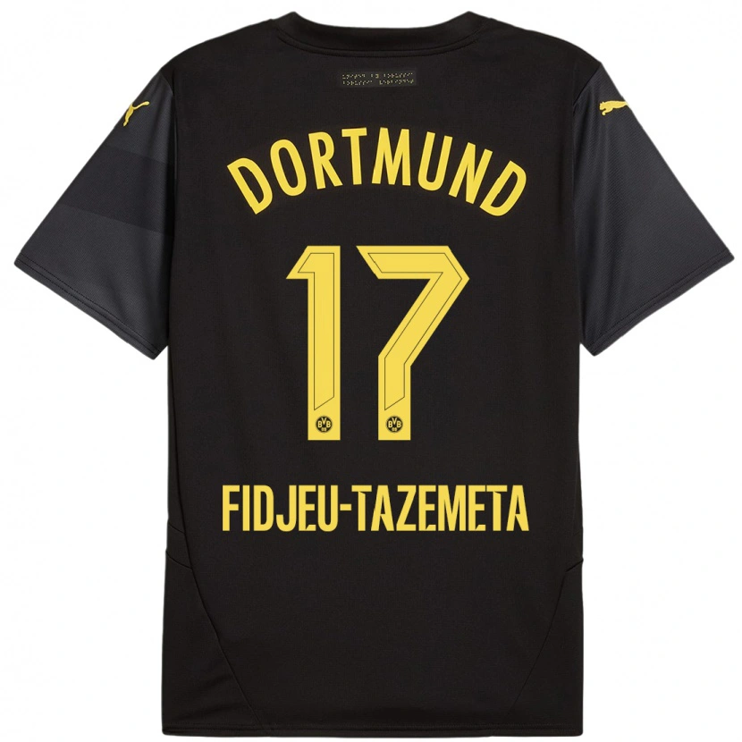 Danxen Kinderen Thierry Fidjeu-Tazemeta #17 Zwart Geel Uitshirt Uittenue 2024/25 T-Shirt