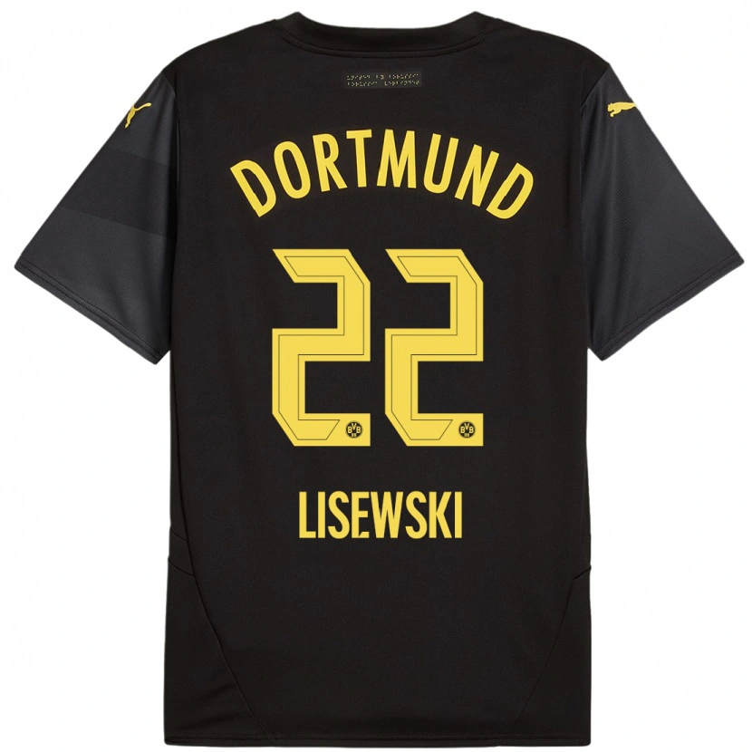 Danxen Kinderen Robin Lisewski #22 Zwart Geel Uitshirt Uittenue 2024/25 T-Shirt