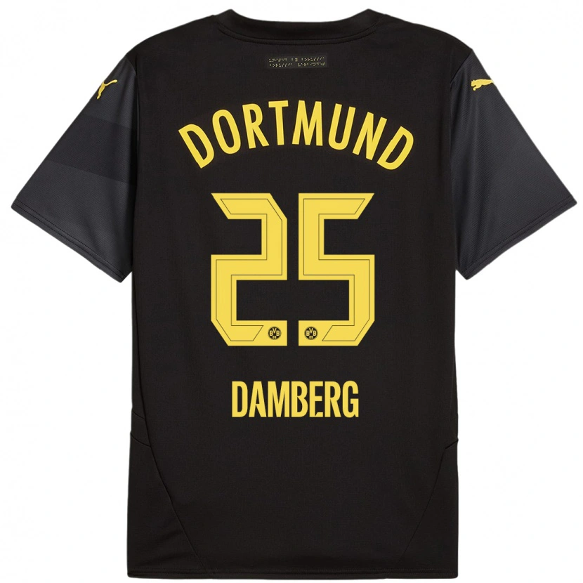 Danxen Kinderen Niclas Damberg #25 Zwart Geel Uitshirt Uittenue 2024/25 T-Shirt