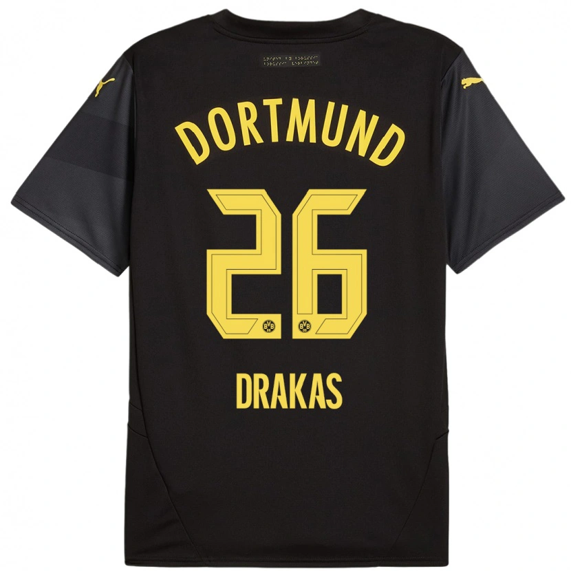 Danxen Kinderen Babis Drakas #26 Zwart Geel Uitshirt Uittenue 2024/25 T-Shirt