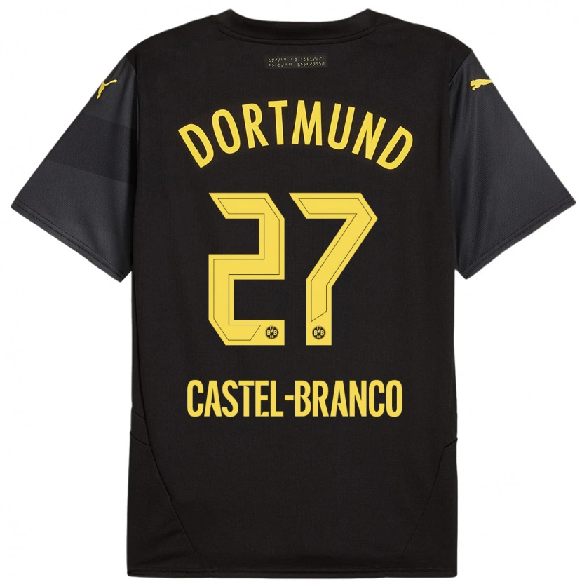 Danxen Kinderen Diego Castel-Branco #27 Zwart Geel Uitshirt Uittenue 2024/25 T-Shirt