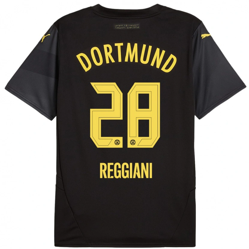 Danxen Kinderen Luca Reggiani #28 Zwart Geel Uitshirt Uittenue 2024/25 T-Shirt